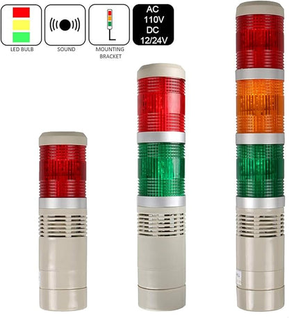 Industrial Signal Column, LED Alarm Tower Lamp Flash Indicator, 2-Layer Stack Warning Light With Buzzer for Safety (24V/Sound/Steady ON)