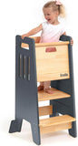 OCODILE Toddler Tower with a Sliding Door and 3 Adjustable Heights - Complete Toddler Kitchen Stool Helper with Support Feet - Safe Design for 18+ Months to 6-Year-Old Kids - Gray