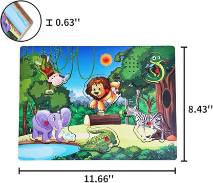Wooden Forest Animals Sound Peg Puzzles for Toddlers Wooden Pegged Puzzle with Sound Effect for Toddlers and Preschoolers, Educational Learning Toy Gift