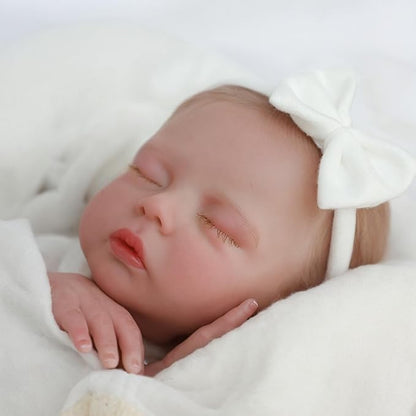 SCOM Lifelike Reborn Baby Dolls - 18 Inch Sleeping Real Life Realistic Newborn Baby Doll with Soft Cloth Body, Sleeping Eyes and Cute Feeding Accessories Toy, Gift for 3+ Year Old Girls Boys Kids
