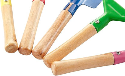 Kids Gardening Tools Set, 5PCS Gardening Tools for Kids Metal with Sturdy Wooden Handle Safe Gardening Tools 8" Children Beach Sandbox Toy