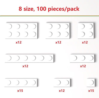 100 Pieces Classic Building Plate Assortment Pack, 8 Sizes Small Baseplates Multipacks, Compatible with Lego Parts and Pieces, Small Plate for Building(Color:White)