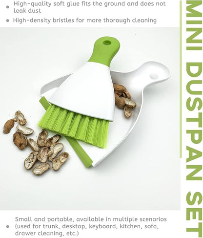 Dust pan Broom Brush Dustpan - Small Broom and Dustpan Set, Mini Broom and Dustpan, Small Dustpan and Brush Set for Home Cleaning, Sofa, Desk, Guinea Pig Cage, Cat Litter etc.（Green 3 Set）