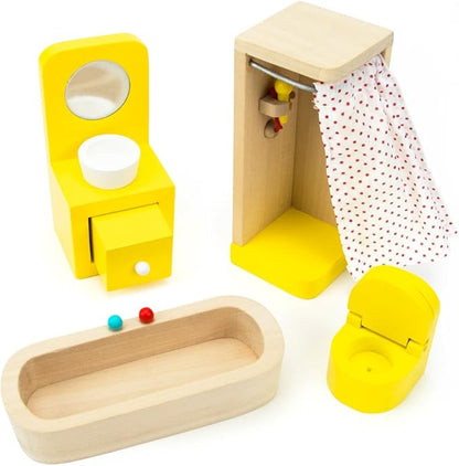 Wooden Dollhouse Furniture|Made of Safe Wood and Bright Water-Based Paint|Compatible with Most Doll Houses|Bathroom