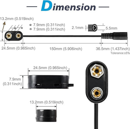 CHANZON UL Wires 9v Female Connector Battery Clip 2.1mm x 5.5mm Converter 9 Volt Power Eliminator Adapter Supply Plastic I Type 5 Pack Connection