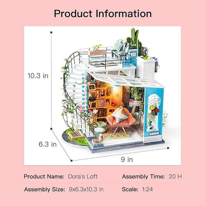 Rolife DIY Miniature House Kit Dora's Rooftop, Tiny House Kit for Adults to Build, Mini House Making Kit with Furnitures, Halloween/Christmas Decorations/Gifts for Family and Friends (Dora's Rooftop)