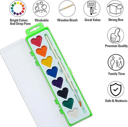 Watercolor Paint Sets Bulk, 24 pack 8 Colors Washable Paint Sets,Wooden Brushes, Idear Valentines Day Gift Christmas Gift for Preschool Classroom, Art School, Birthday Party Favors