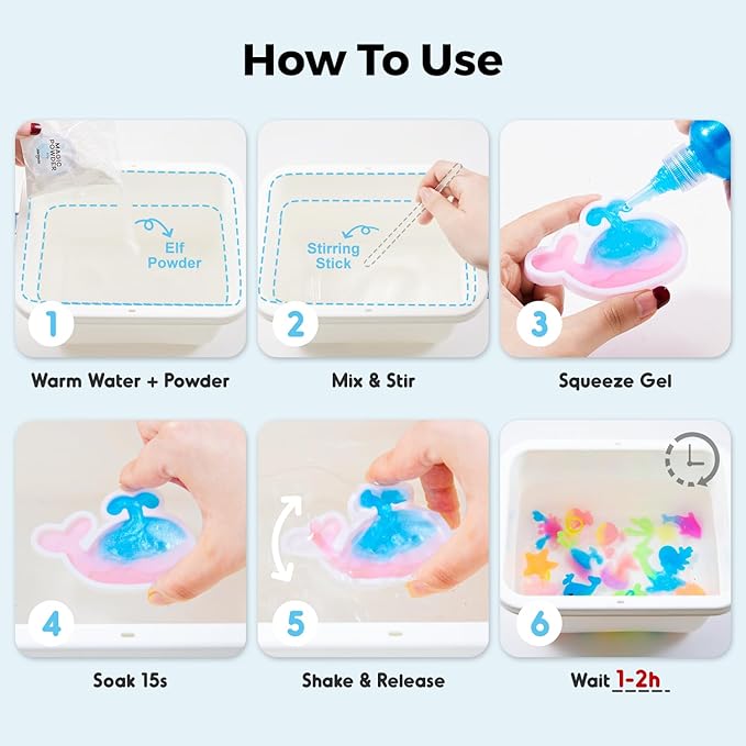 Jar Melo Magic Wonder Water Fishing Elf Toy Kit, 10 Colors & Molds, Aqua Fun Fairy Gel Kit for Kids, DIY Water Pets, Crafts for Kids Ages 4-8, Party Favors Gifts for Girls and Boys
