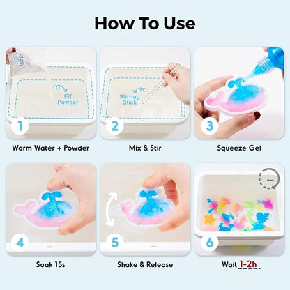 Jar Melo Magic Wonder Water Fishing Elf Toy Kit, 10 Colors & Molds, Aqua Fun Fairy Gel Kit for Kids, DIY Water Pets, Crafts for Kids Ages 4-8, Party Favors Gifts for Girls and Boys