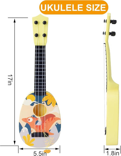 YOLOPLUS+ Kids Toy Ukulele, Kids Guitar Musical Toy,17 Inch 4 Steel Strings, with Pick, Play Early Educational Learning Musical Instrument Gift for Preschool Children (Yellow)