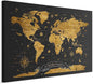 artgeist Canvas Wall Art Print World Map 35x24 in - 1pcs Home Decor Framed Stretched Picture Photo Painting Artwork Modern Art Image World Map Black Continents k-A-0490-b-a