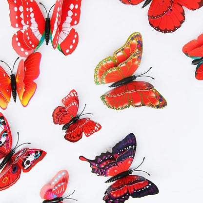 Mixed of 12PCS 3D Pink Butterfly Wall Stickers Decor Art Decorations¡­ (Red)