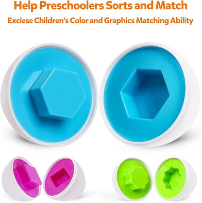 Montessori Geometric Eggs,12 pcs Set Color & Shape Egg Puzzle Toys Matching Eggs for Toddlers 1-3,Preschool Educational Sorting Game Fine Motor Toy Gifts for Kids Boys Girls