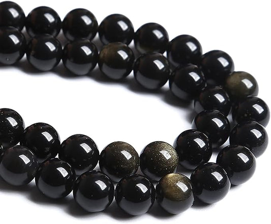 12MM 32PCS Natural Stone Golden Obsidian Loose Spacer Beads for Jewelry Making DIY Bracelet
