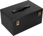 ANMINY Wooden Keepsake Memory Box with Lid Bamboo Wood Storage Box with Hinged Lid & PU Leather Handles Large Decorative Wooden Chest Box for Crafts Stash Gifts - Black, 11.8" L x 7.8" W x 5.9" H