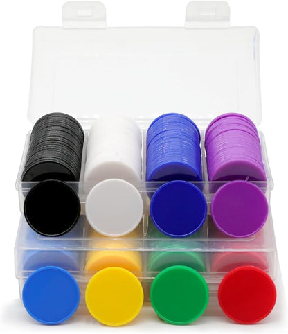 Set of 100 Opaque Plastic Learning Counters Mini Poker Chips Game Tokens with Storage Box (Black, 1.58 Inch)