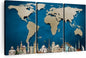 ElephantStock Ocean Blue World Map Multi Piece Canvas - 3 Panel Wall Decor - Map of the World Art - Canvas for the Office and Home - 50" X 32"