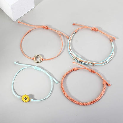 FANCY SHINY Sunflower String Bracelet Boho Braided Rope Wrap Bracelets Cute Summer Beach Surfer Jewelry for Women Christmas Gifts