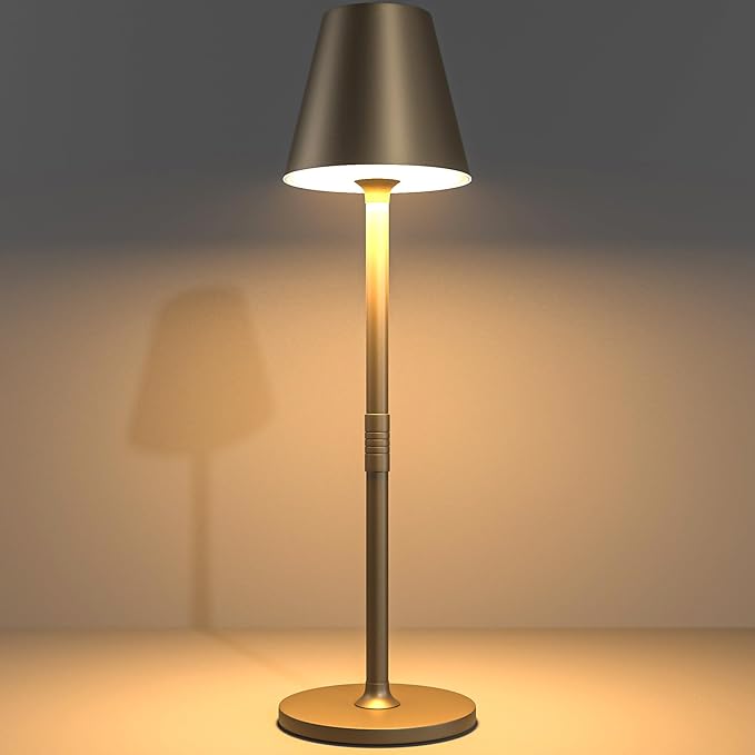 Modern LED Cordless Table Lamp, 4000mAh Rechargeable Battery, 3 Level Brightness Night Light, Metal Shell, Minimalist Design, for Couples Dinner/Coffee Table/Restaurant/Bedroom, Khaki