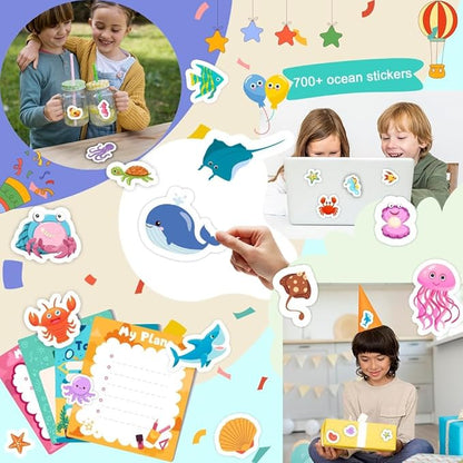 36 Sheets Ocean Stickers for Kids, 700+ Under The Sea Fish Animal Stickers for Scrapbooking, Water Bottles, Kids Party Favors,Crafts Decorations