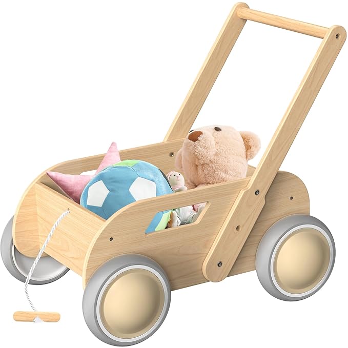 2025 HOMEKOL Wooden Baby Walker, Baby Walker, Adjustable Speed for Boys and Girls, Baby Activity Center, Birthday, Christmas and New Year's Gift, Log Color