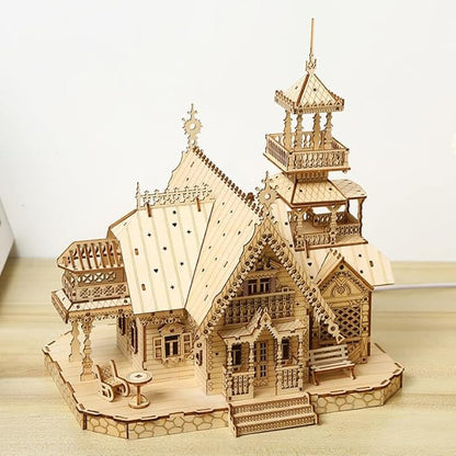 3D Wooden Puzzles for Adults 267pcs Vintage LED Light Villa DIY Wooden Assembly Kit for Teens Home Decor