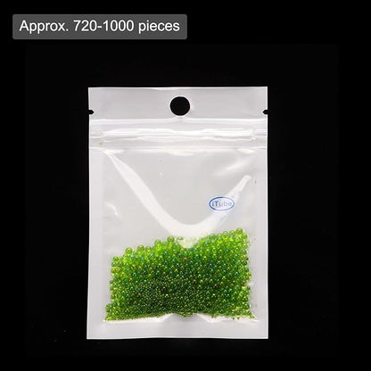 Iridescent Glass Tiny Bubble Beads, 0.4-3mm 10g No Hole Micro Mini Round Dark Green Water Droplets Beads - Applications: for Resin Filler, Nail Art, Dollhouse Bath Tub