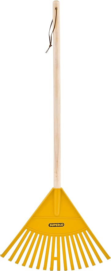 Pack of 2 Kids Rake with Hardwood Handle, Durable Plastic Head to Sweep Leaves in Lawn and Tidying Up The Garden, 34" (Yellow)