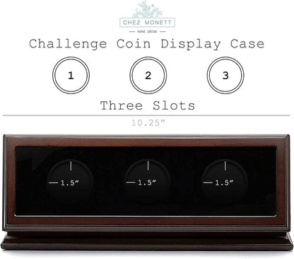 Challenge Coin Display Case 1.5-1.75 Inch 38-44.5 mm Coin Holder 1 Slot (Walnut, 3 Slots)