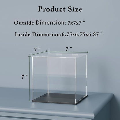 7x7x7 Inch Clear Acrylic Display Case, Rectangle Acrylic Box for Model Car Showcase, Plexiglass Case with Matt Black Stand for Toys