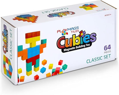 Playmags Magnetic Blocks Building Toy, 64pc Magnet Cubes STEM Toys for Toddler & Kids, Preschool, Educational Sensory Construction Block Toy for Boys & Girls