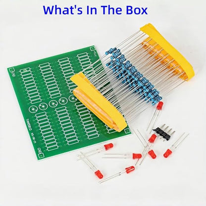 Through-Hole Device(THD) Soldering Practice Kit, Soldering Project Kit with 88 Resistors, 8 LEDs and PCB, Perfect for Electronics Enthusiasts & Beginners