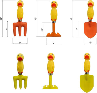 Kids Gardening Set Yellow Duck Handle, 6 Pieces (Organe+ Yellow), Kids Garden Tool Set Kids Beach Shovel Sandbox Play Toy Garden Hand Tool
