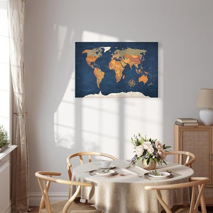 artgeist Acoustic Canvas Wall Art Print World Map 35x24 in - 1pcs Picture with Acoustic Foam Sound Print Artwork Room Acoustics Soundproofing Poster Map of The World World Travel Map k-C-0048-b-b