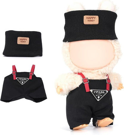 17cm Doll Clothes Set - Adorable Overalls & Hat Outfit for Fashion Dolls, Soft Cotton Cute Dress Up Accessories (Doll Not Included)