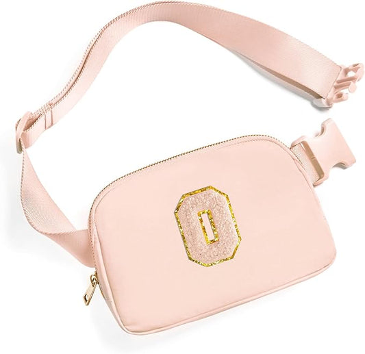 Gitus Gifts for 8 9 10 11 12 Year Old Girls Belt Bag Fanny Pack Crossbody Bags with Initial Letter Patch Cute Stuff Birthday Gifts for Teen Girls Women Personalized Trend Stuff (Coral Pink-O)