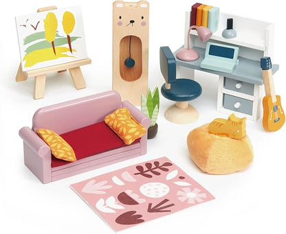 Tender Leaf Toys - Dolls House Study Furniture - 1:12 Scale 23 Pcs Furnished Study Room Dollhouse Accessories - Miniature Pretend Play - Age 3+