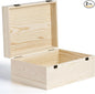 2 Pack Unfinished Wood Box with Lid Large Wooden Box(14”x10.4”x 6.5"+12"x 9"x4.9") Pine Storage Wood Boxes for Crafts, Jewelry, Art, DIYMemory,Keepsake Wooden Gift Boxes