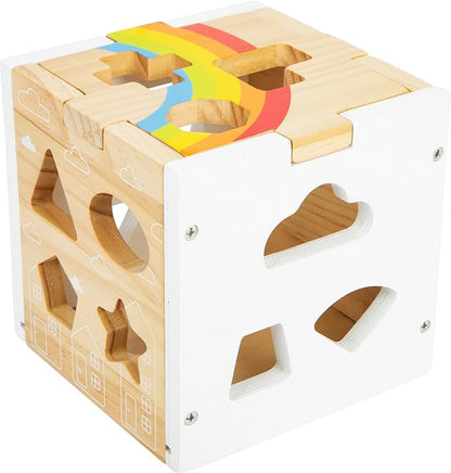 Wooden Rainbow Shape Sorter Cube – Sorting Toy with 13 Geometric Shapes & Removable Lid – Educational Game for Dexterity & Fine Motor Skills – Teaches Counting, Shapes and Colors – Ages 12+ Months