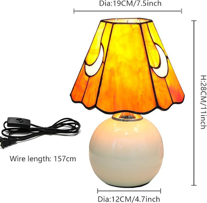 Mushroom Lamp Tiffany Stained Glass Moon lamp Cute Small Bedside Table Lamps for Living Room Home Decor,Girls Women Birthday Christmas Thanksgiving Day Gift,Orange