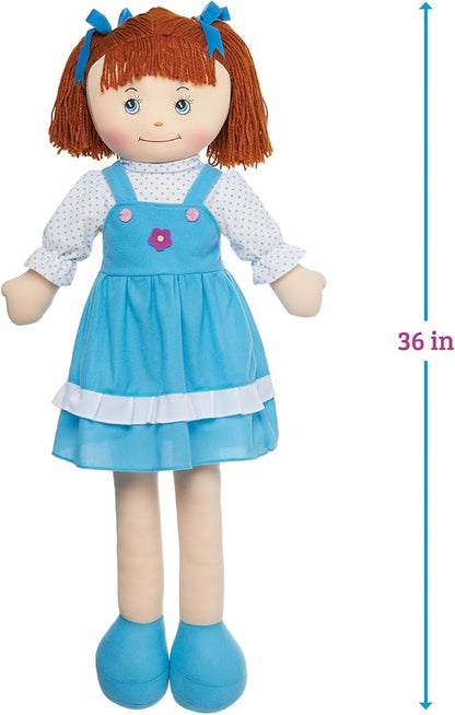 LOVE & HUG 36" Huggable Soft Doll with Blue Dress and Soft Yarn Hair