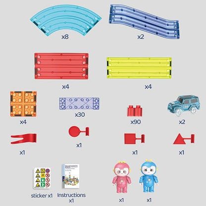 UNIQUE KIDS Race Car Track Building Block Educational Toy Set | Magnetic Tiles Magnet Playset | STEM Learning Construction Kit | Hand-Eye Coordination | Brain Development | 154 PCS
