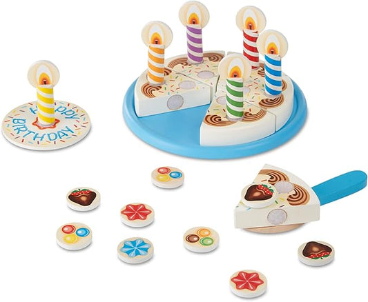 Melissa & Doug Birthday Party Cake - Wooden Play Food with Mix-n-Match Toppings and 7 Candles