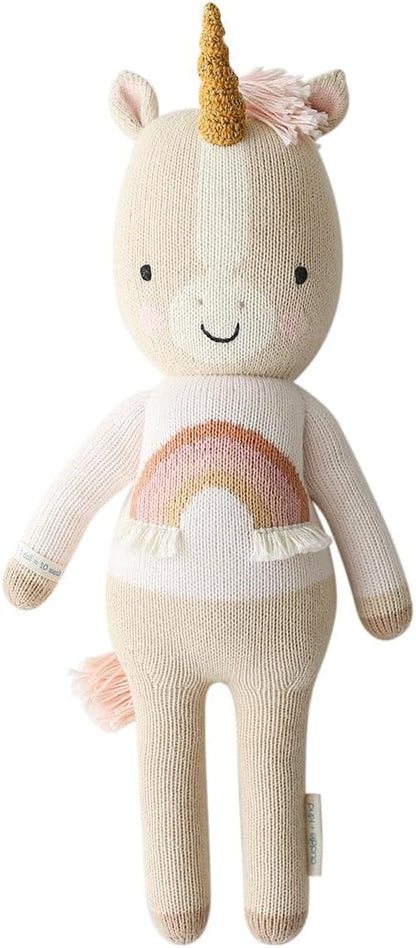cuddle + kind Zara The Unicorn Regular 20" Hand-Knit Doll – 1 Doll = 10 Meals, Fair Trade, Heirloom Quality, Handcrafted in Peru, 100% Cotton Yarn