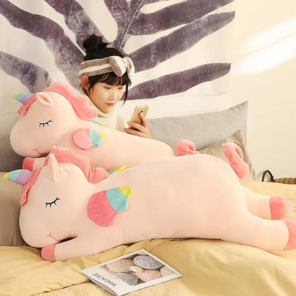 Unicorn Plush Hugging Pillow, Big Unicorn Stuffed Animal Body Pillow Toy Gifts for Kids, Valentine, Christmas (Pink, 31.4 in)