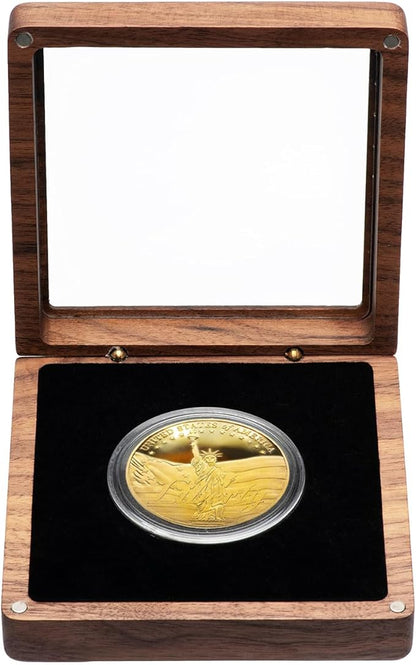 Walnut Wood Coin Display Case, Challenge Coin Holder, Acrylic Clear Cover, Compatible with Coins Measuring 17/20/25/27/30/35/40/46mm in Diameter and Less Than 3mm in Thickness
