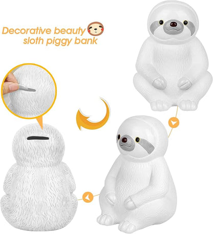 Winsterch White Piggy Bank,Sloth Ceramic Piggy Bank Saving Money Box,Practical Birthday Christamas Gifts for Kids Boys and Girls,Coin Bank7.87 x 5.9 inches