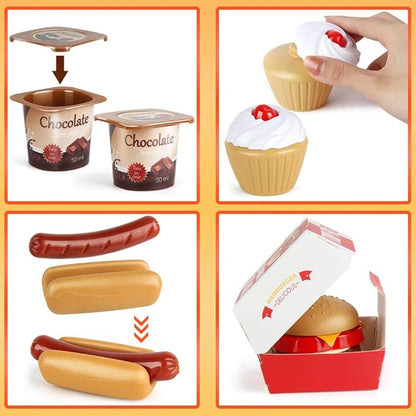 Fast Food Set - 59 PCS Kitchen Toy Set for Pretend Play, Kids Toddlers Play Accessories, Removable Food, Party Favor Christmas Stocking Stuffers