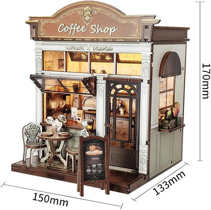 Book Nook Kit，DIY Miniature Dollhouse Kit for Adults and Teens，3D Wooden Tiny House for Family and Friends，Bookshelf Decor in Halloween/Christmas (DH-Garden-Cafe)