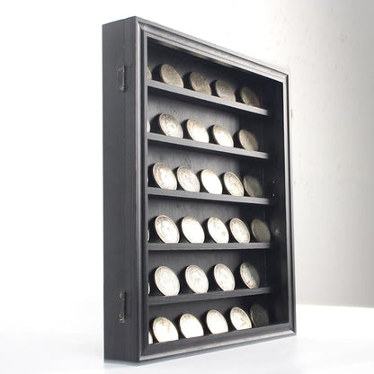 Challenge Coin Display Wall Mount, Military Coin Display Box with Removable Shelf, Poker Chip Holder, Lockable Cabinet Rack Stand